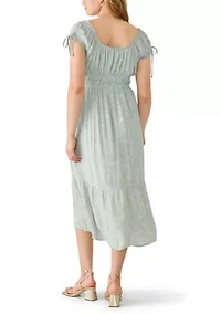 Women's Gauze Scoop Neck Crochet Trim Midi Dress
