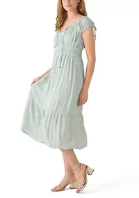 Women's Gauze Scoop Neck Crochet Trim Midi Dress
