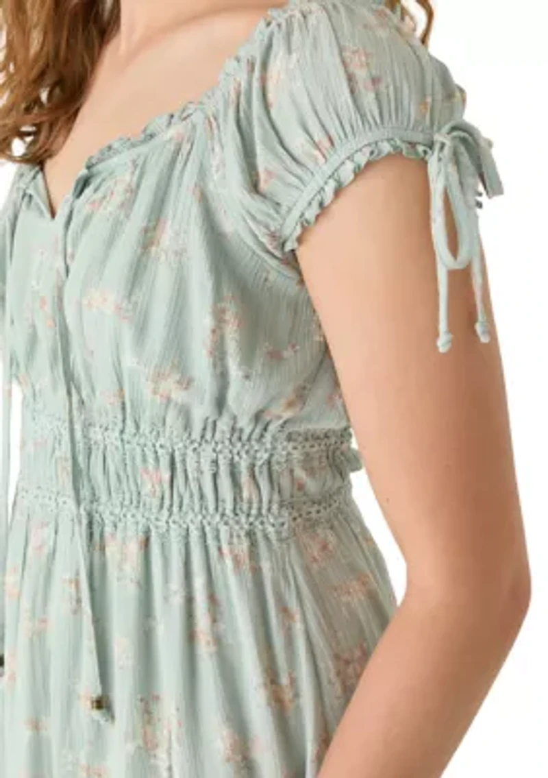 Women's Gauze Scoop Neck Crochet Trim Midi Dress