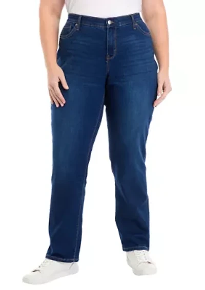 Plus Mid Rise Straight Stretch Jeans