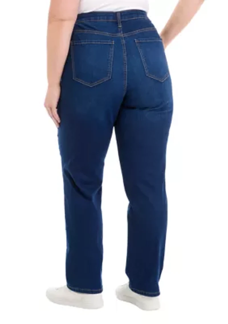 Plus Mid Rise Straight Stretch Jeans