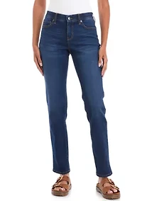 Petite Mid Rise Straight Stretch Jeans