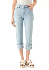Petite Mid Rise Cuff Straight Jeans