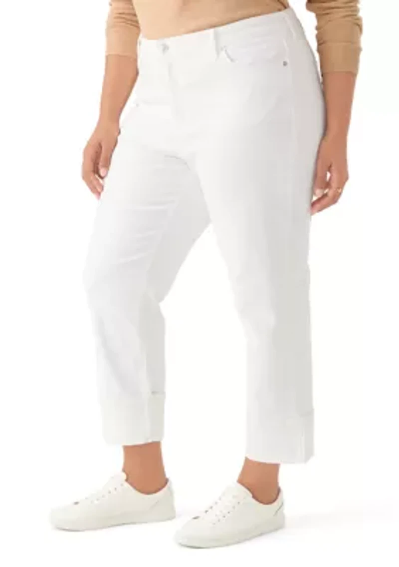 Plus Mid Rise Wide Cuff Straight Ankle Pants