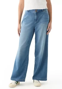Women's High Rise Wide Leg Knit Denim Pants