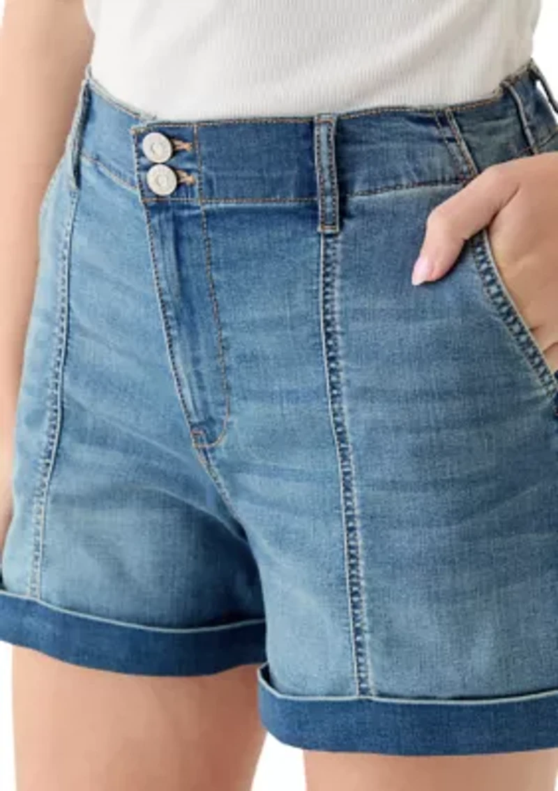 Women's Double Button Seamed Front Shorts