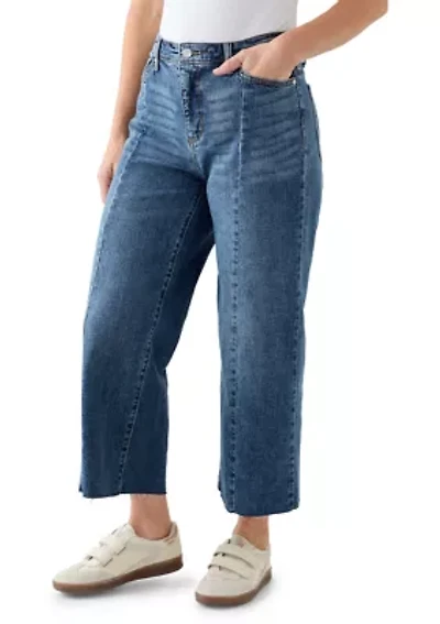 Women's High-Rise Front Slit Wide Cropped-Leg Pants