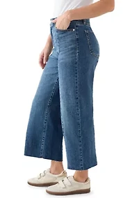 Women's High-Rise Front Slit Wide Cropped-Leg Pants