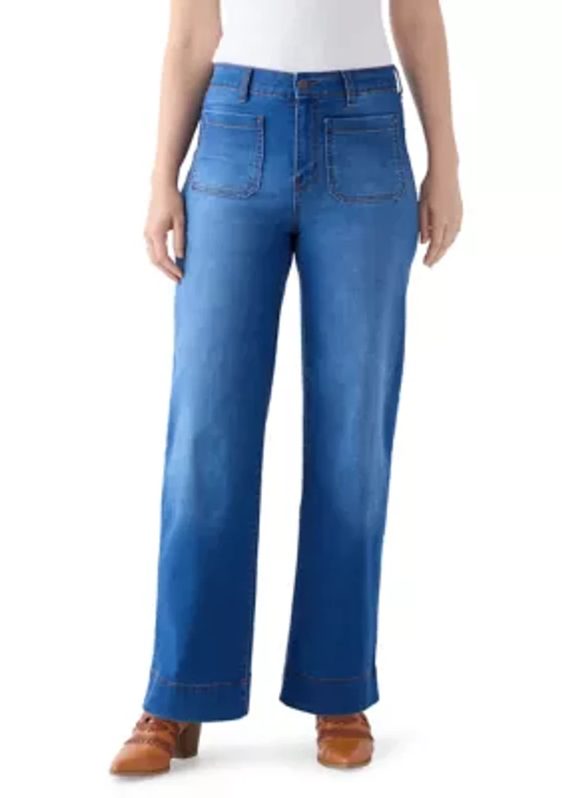 Women's High Rise Patch Pocket Wide Leg Jeans