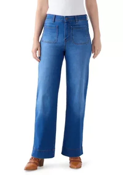 Women's High Rise Patch Pocket Wide Leg Jeans