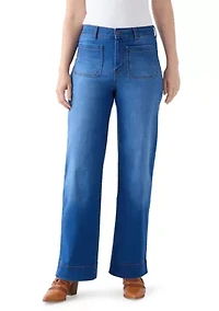 Women's High Rise Patch Pocket Wide Leg Jeans