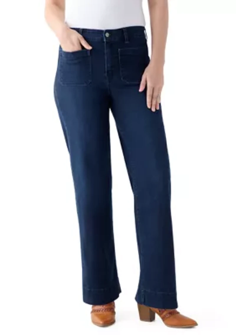 Women's High Rise Patch Pocket Wide Leg Jeans