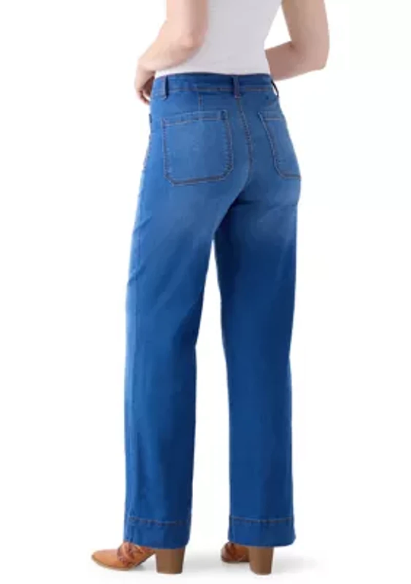 Women's High Rise Patch Pocket Wide Leg Jeans