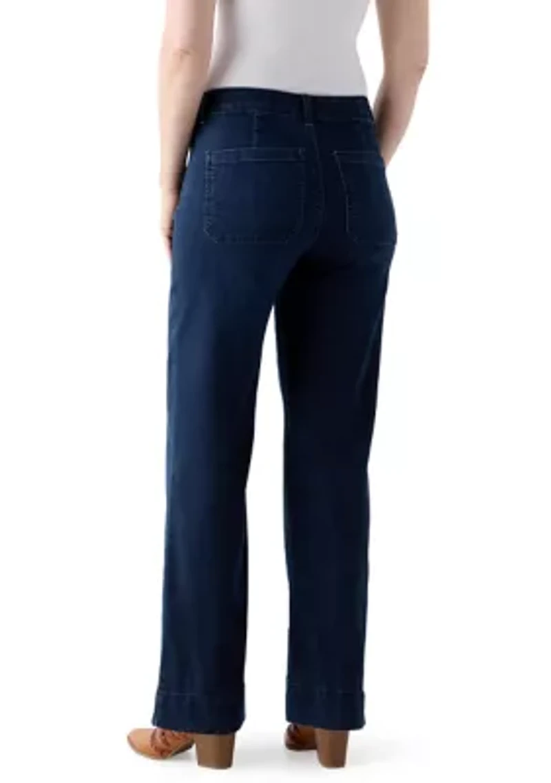 Women's High Rise Patch Pocket Wide Leg Jeans