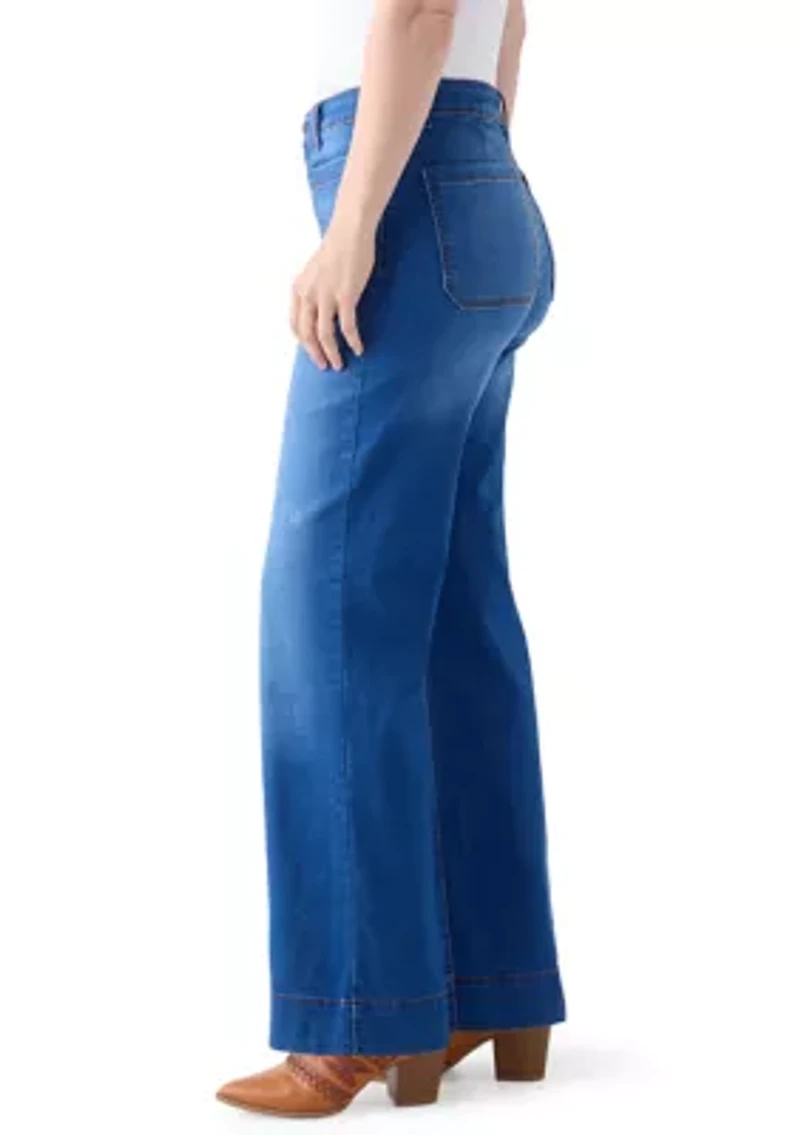 Women's High Rise Patch Pocket Wide Leg Jeans
