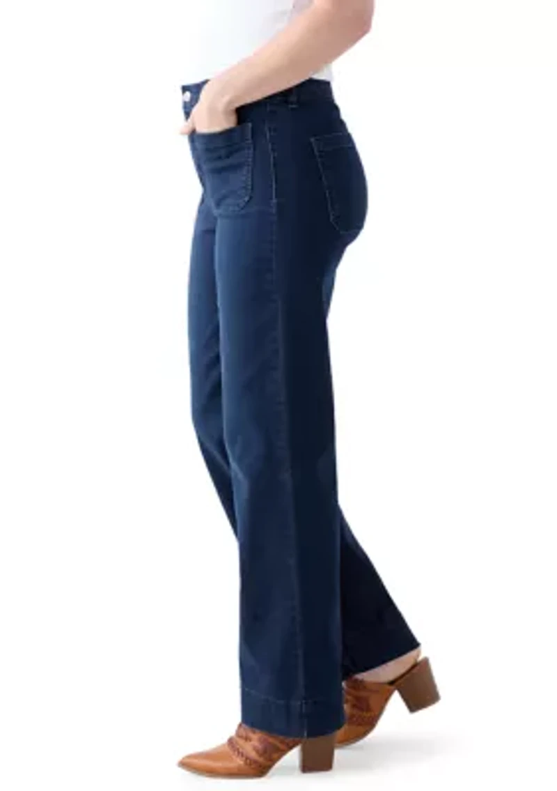 Women's High Rise Patch Pocket Wide Leg Jeans