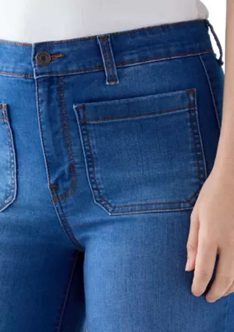 Women's High Rise Patch Pocket Wide Leg Jeans