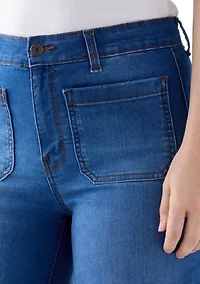 Women's High Rise Patch Pocket Wide Leg Jeans