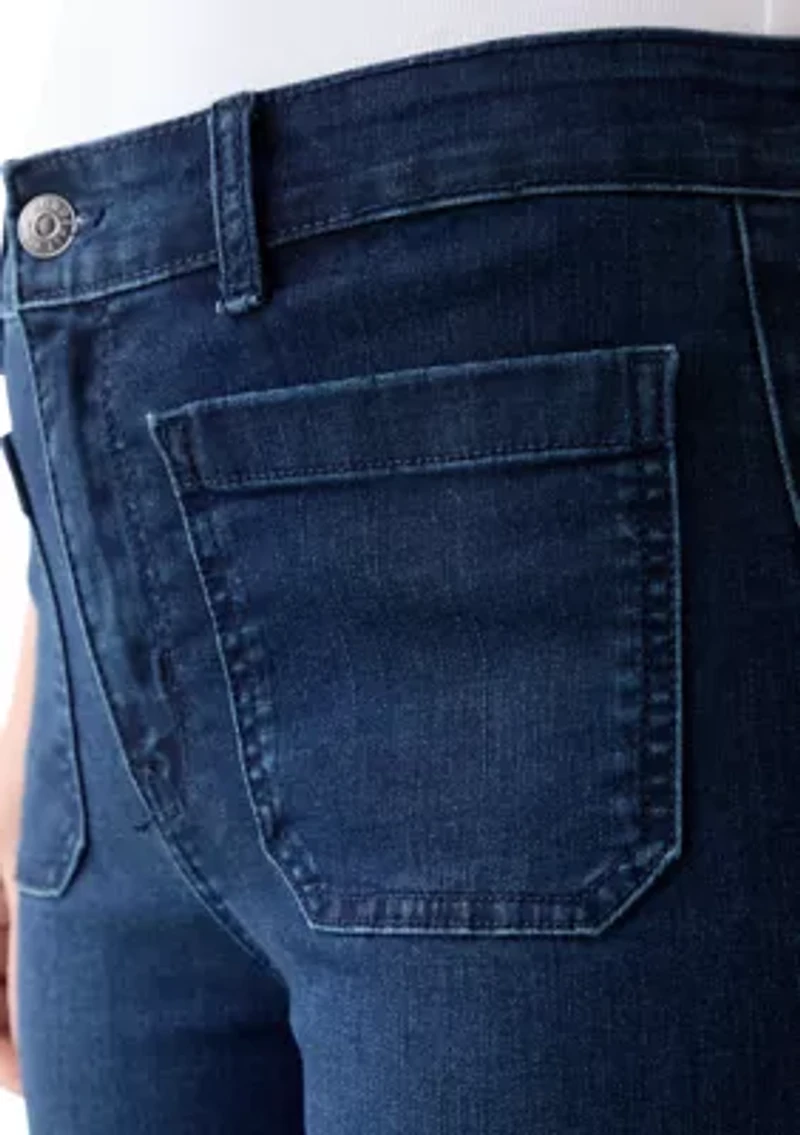 Women's High Rise Patch Pocket Wide Leg Jeans
