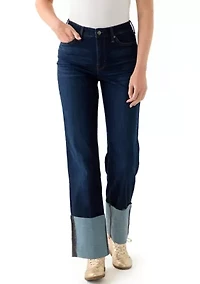 Women's High Rise Tall Cuff Straight Jeans