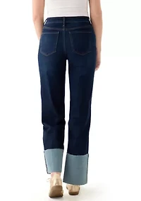 Women's High Rise Tall Cuff Straight Jeans