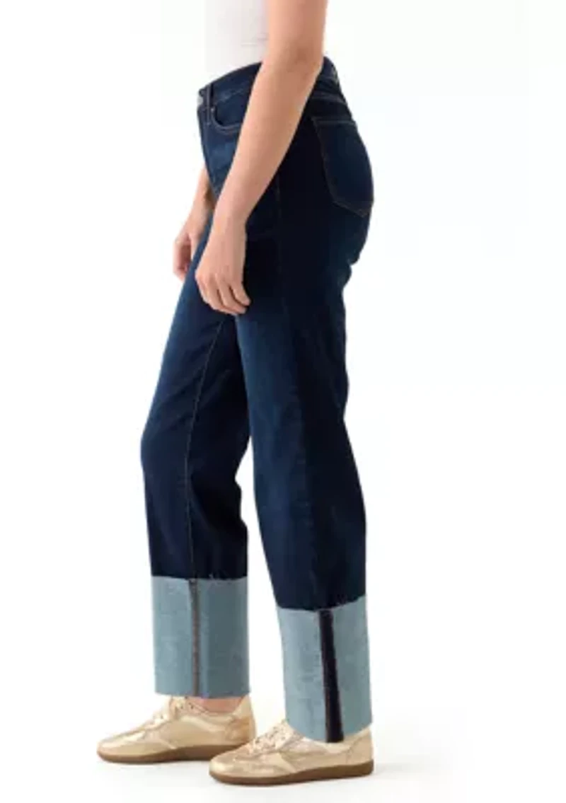 Women's High Rise Tall Cuff Straight Jeans