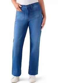 Petite High Rise Patch Pocket Wide Leg Jeans