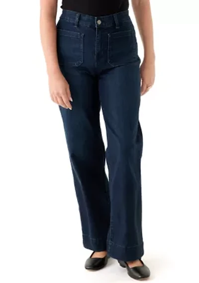 Petite High Rise Patch Pocket Wide Leg Jeans