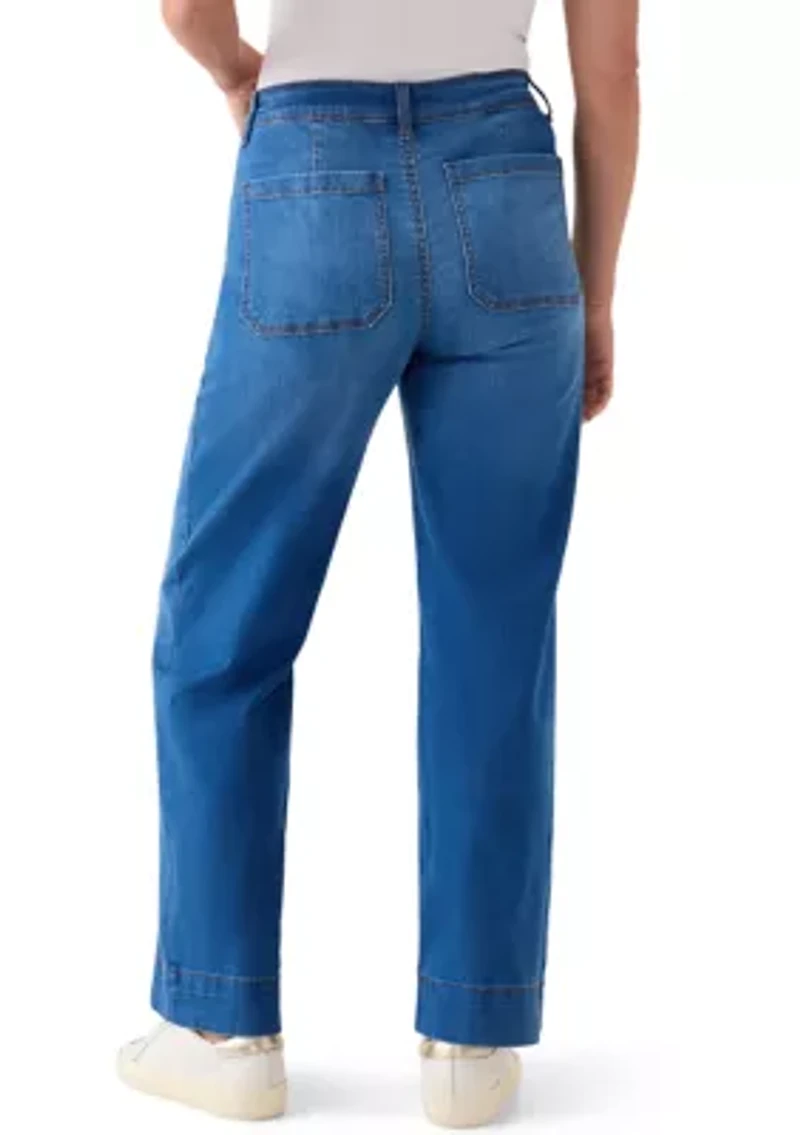 Petite High Rise Patch Pocket Wide Leg Jeans