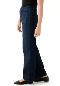 Petite High Rise Patch Pocket Wide Leg Jeans