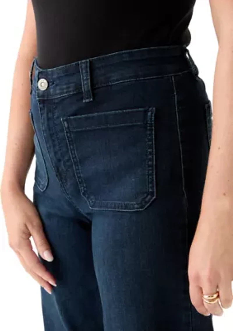 Petite High Rise Patch Pocket Wide Leg Jeans