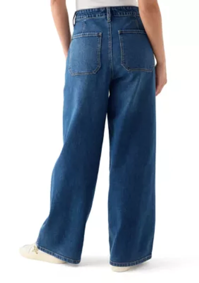 Petite High Rise Pocket Wide Leg Jeans