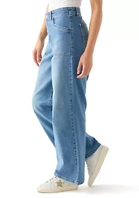Petite High Rise Pocket Wide Leg Jeans