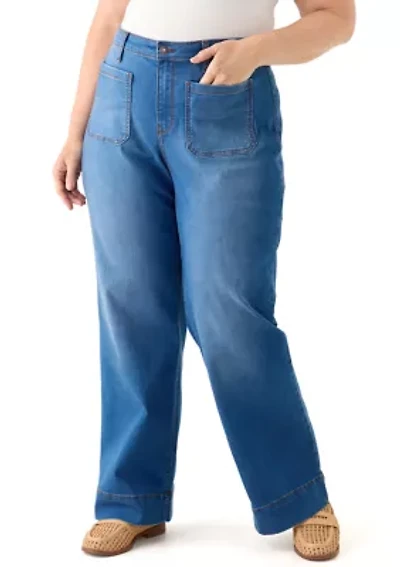 Plus Patch Pocket Wide Leg Jeans