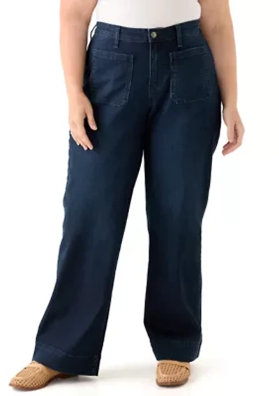 Plus Patch Pocket Wide Leg Jeans