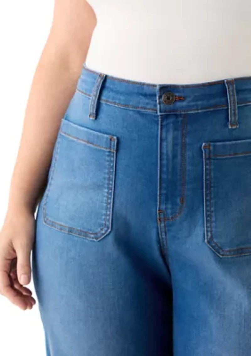 Plus Patch Pocket Wide Leg Jeans
