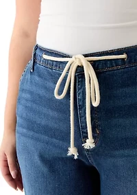 Plus Wide Leg Crop Denim Pants with Rope Belt