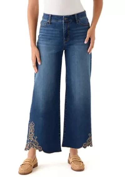 Women's Mid-Rise Embroidered Wide Leg Jeans