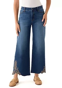 Women's Mid-Rise Embroidered Wide Leg Jeans