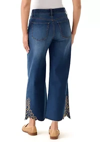 Women's Mid-Rise Embroidered Wide Leg Jeans