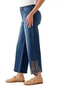 Women's Mid-Rise Embroidered Wide Leg Jeans