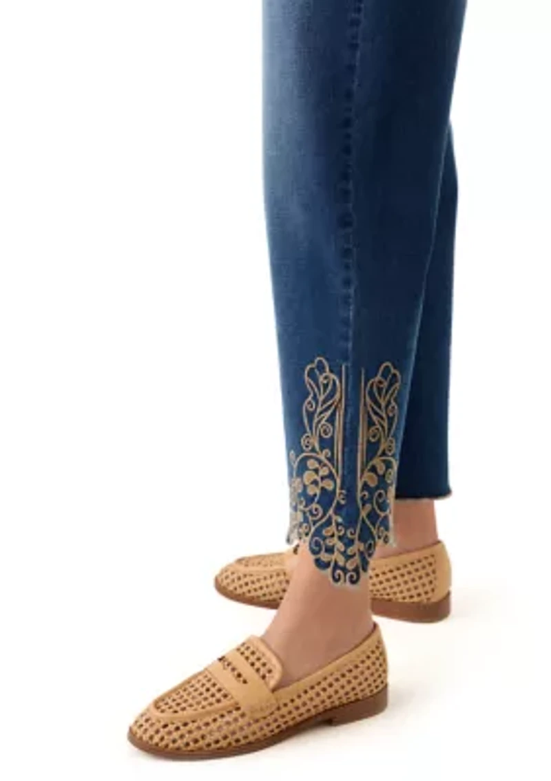 Women's Mid-Rise Embroidered Wide Leg Jeans