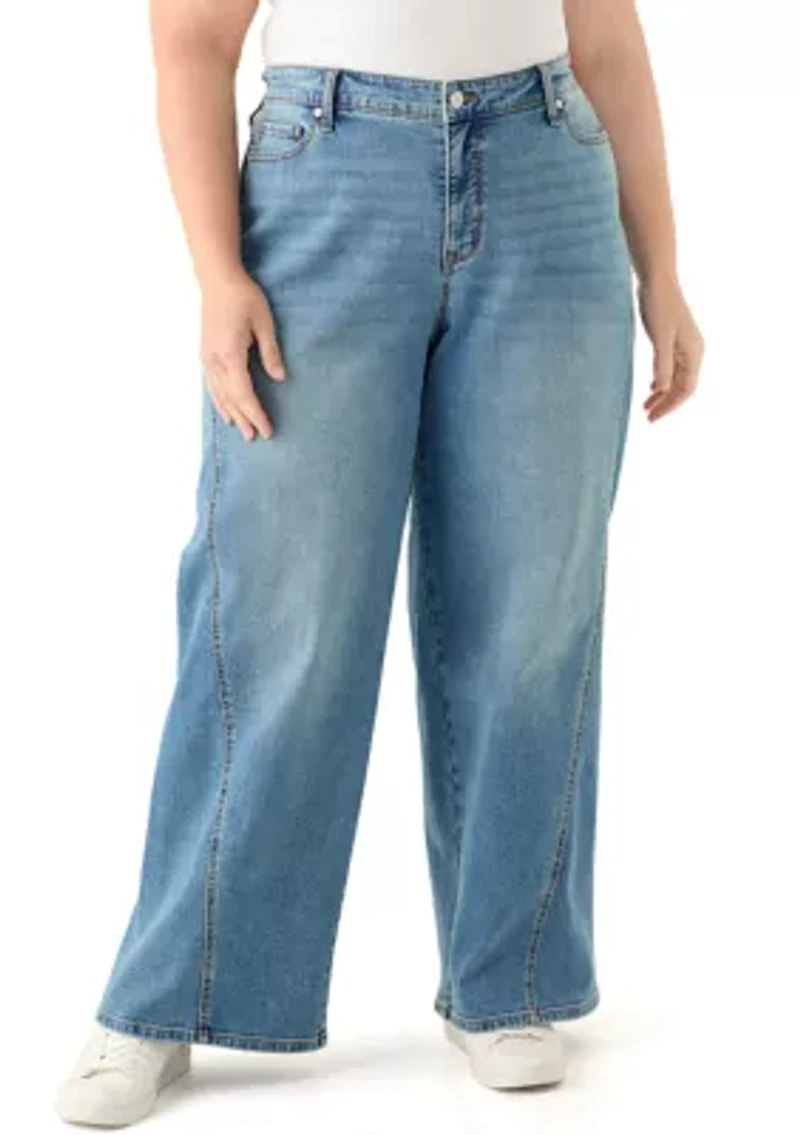 Plus High Rise Forward Seam Wide Leg Jeans
