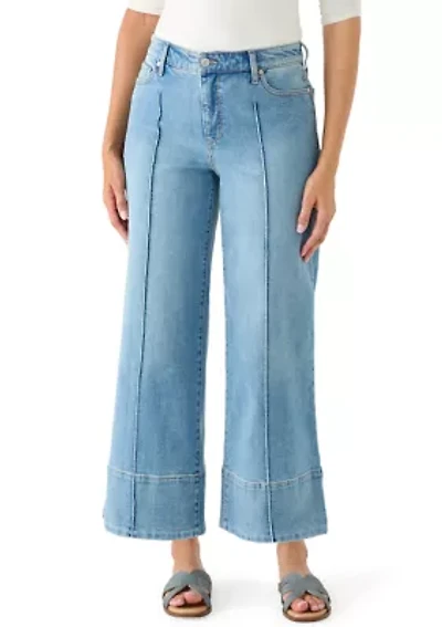 Women's High Rise Seamed Front Wide Leg Cropped Jeans