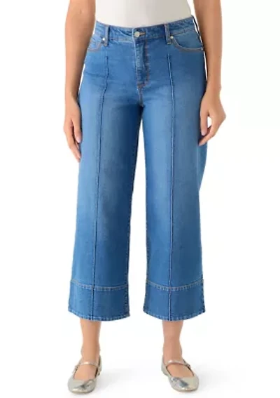 Women's High Rise Seamed Front Wide Leg Cropped Jeans
