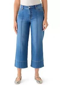 Women's High Rise Seamed Front Wide Leg Cropped Jeans