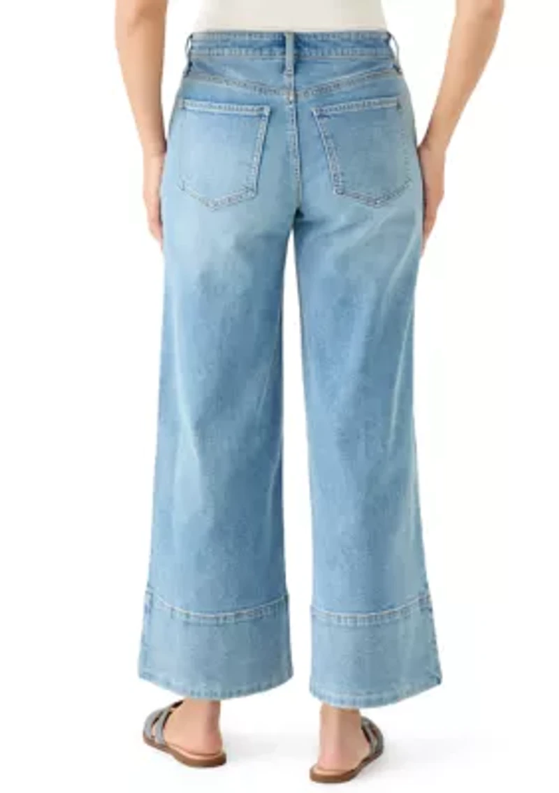Women's High Rise Seamed Front Wide Leg Cropped Jeans