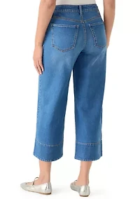 Women's High Rise Seamed Front Wide Leg Cropped Jeans