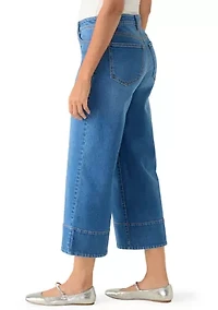 Women's High Rise Seamed Front Wide Leg Cropped Jeans