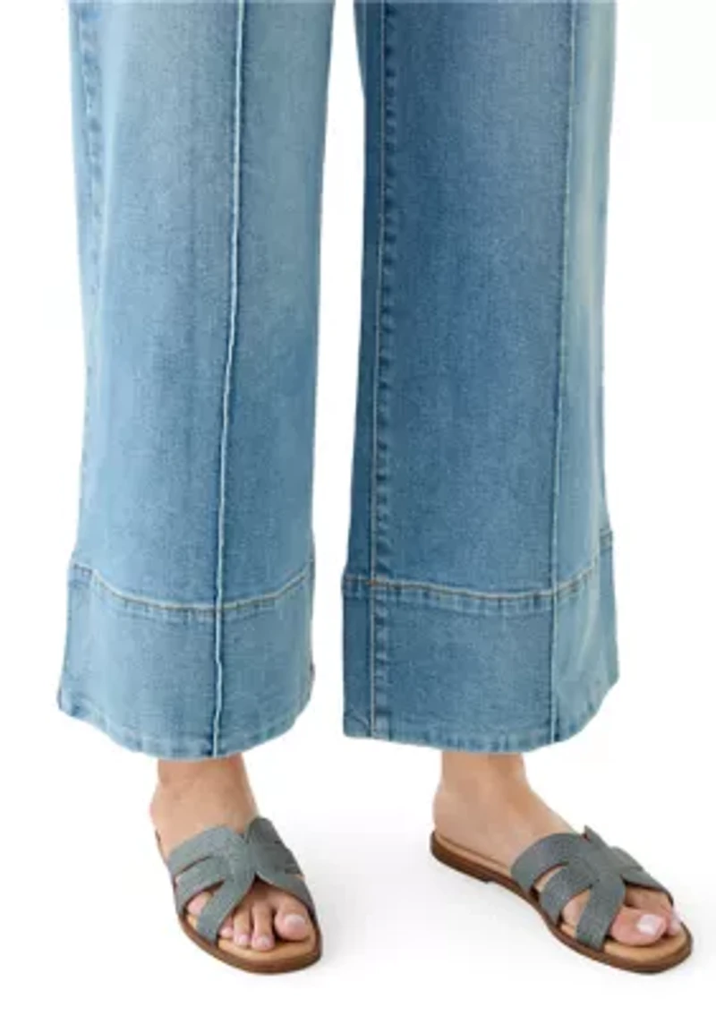 Women's High Rise Seamed Front Wide Leg Cropped Jeans